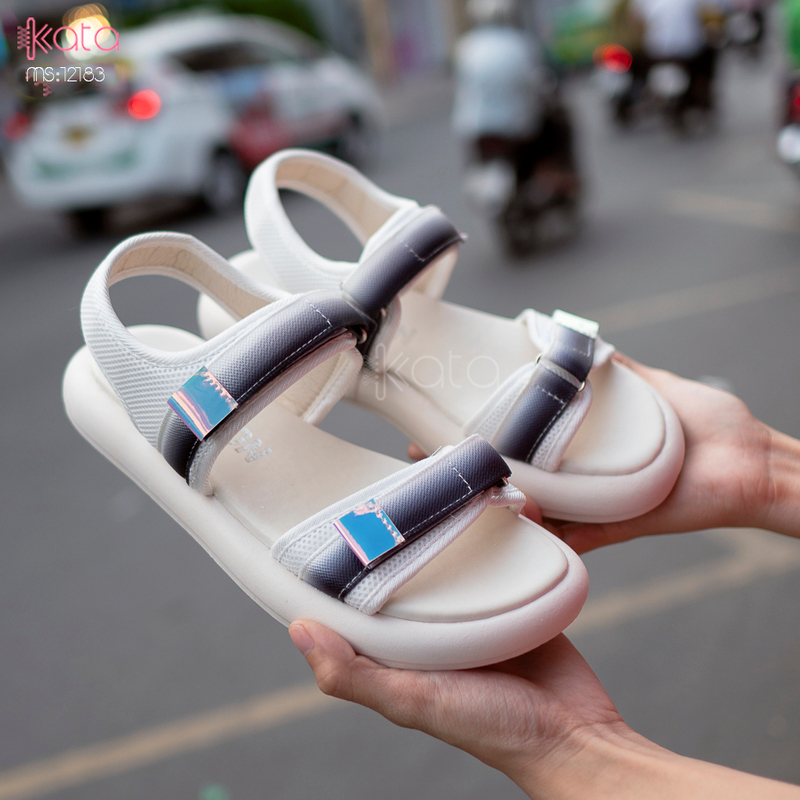 Dép sandal nữ khóa dán phong cách thể thao mùa hè đế bằng 12185
