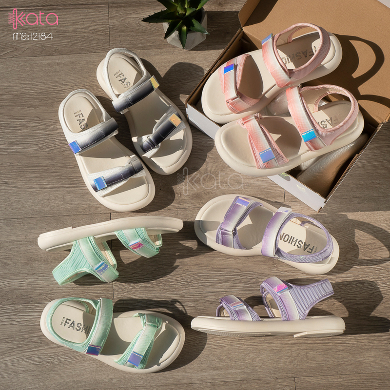 Dép sandal nữ khóa dán phong cách thể thao mùa hè đế bằng 12185