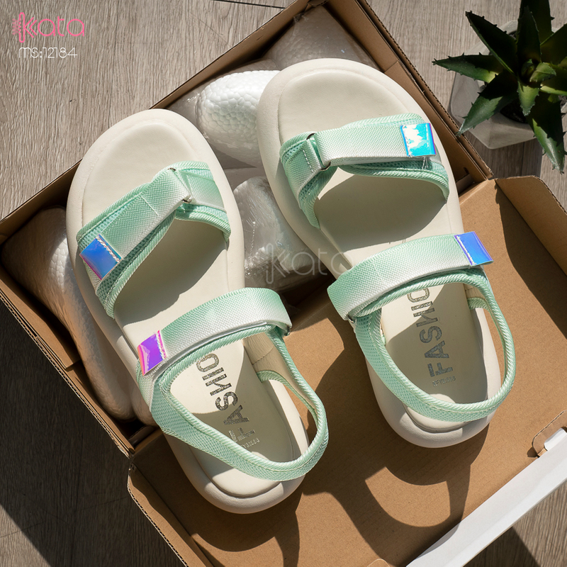 Dép sandal nữ khóa dán phong cách thể thao mùa hè đế bằng 12185