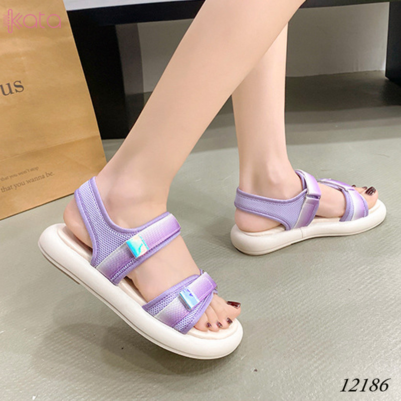 Dép sandal nữ khóa dán phong cách thể thao mùa hè đế bằng 12185