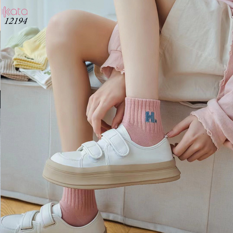 Tất vớ cổ ngắn ,tất cotton chất liệu tốt thoáng khí thêu chữ H 12194