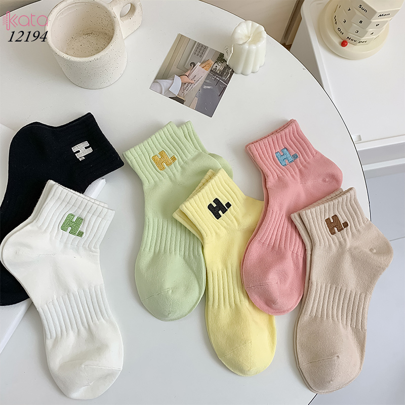 Tất vớ cổ ngắn ,tất cotton chất liệu tốt thoáng khí thêu chữ H 12194