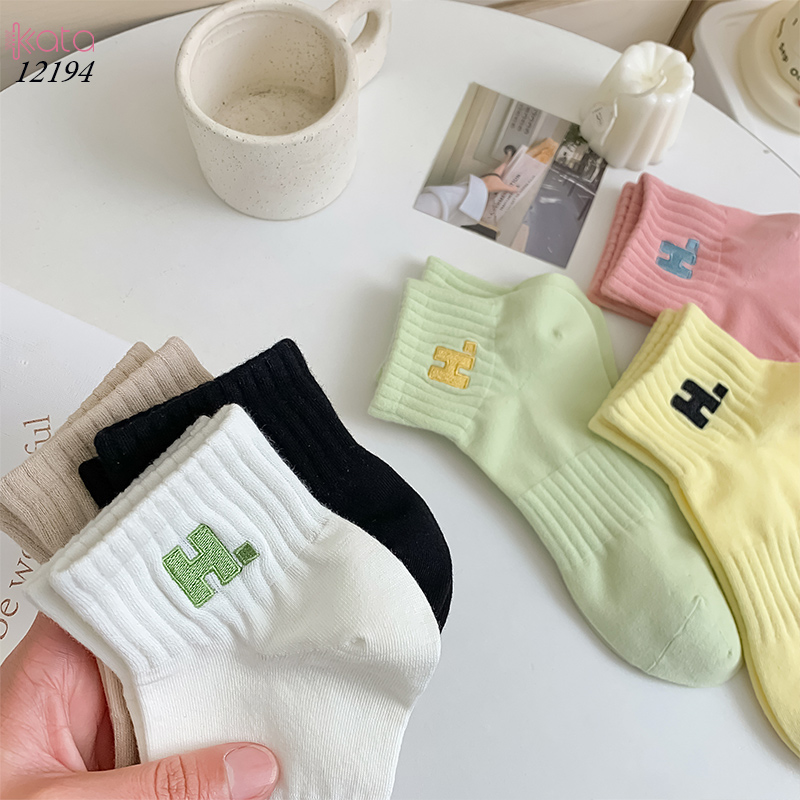 Tất vớ cổ ngắn ,tất cotton chất liệu tốt thoáng khí thêu chữ H 12194