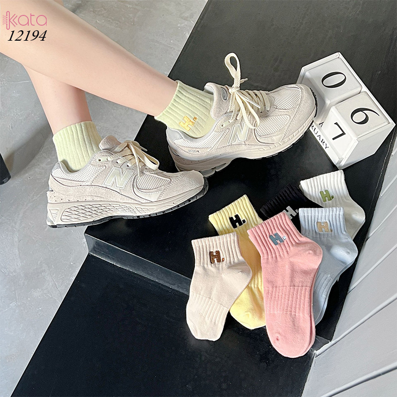Tất vớ cổ ngắn ,tất cotton chất liệu tốt thoáng khí thêu chữ H 12194