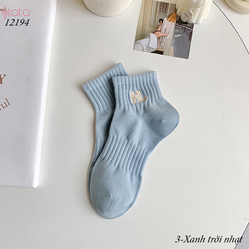 Tất vớ cổ ngắn ,tất cotton chất liệu tốt thoáng khí thêu chữ H 12194