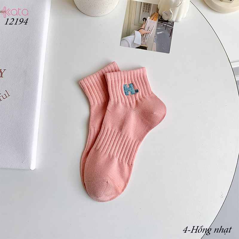 Tất vớ cổ ngắn ,tất cotton chất liệu tốt thoáng khí thêu chữ H 12194
