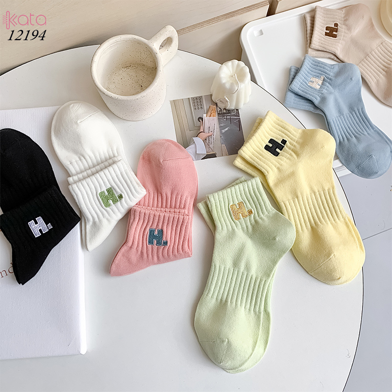 Tất vớ cổ ngắn ,tất cotton chất liệu tốt thoáng khí thêu chữ H 12194