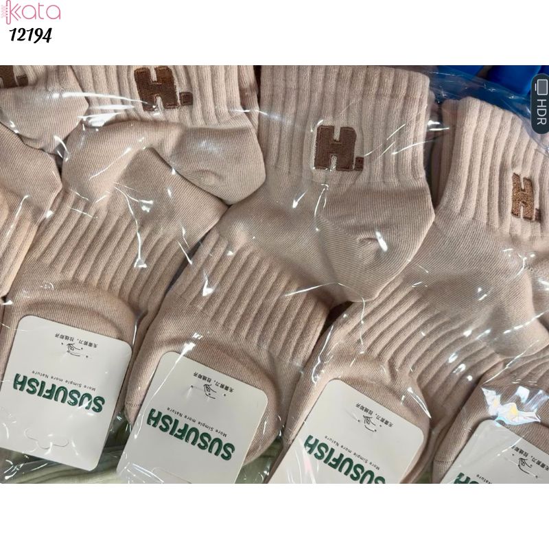 Tất vớ cổ ngắn ,tất cotton chất liệu tốt thoáng khí thêu chữ H 12194