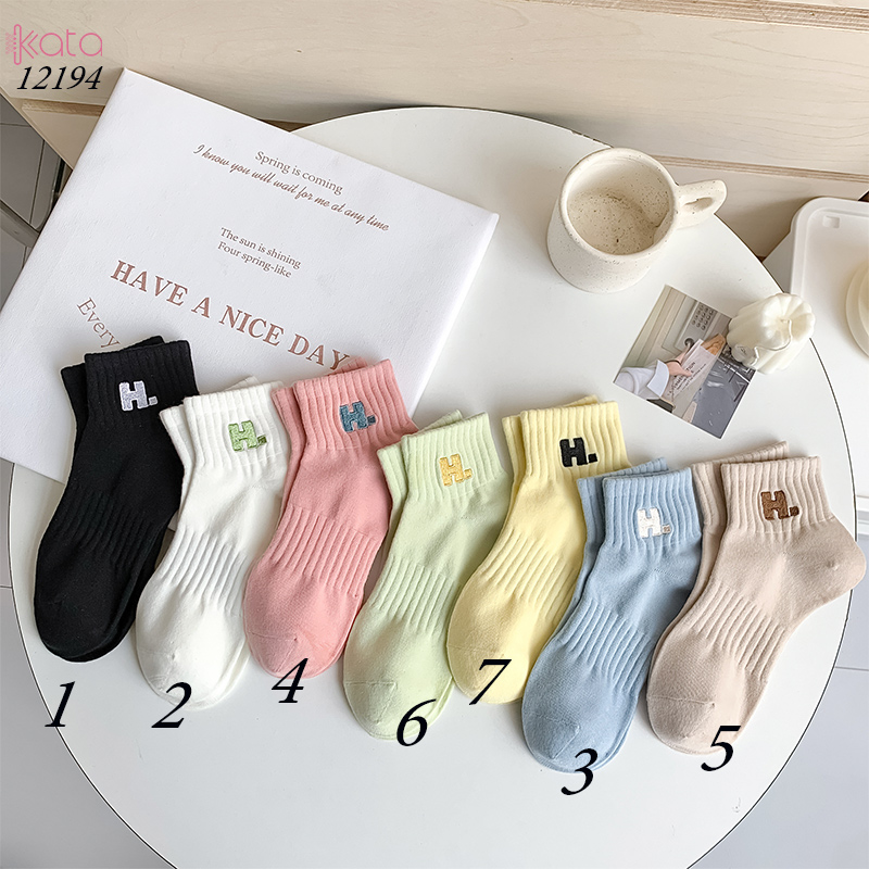 Tất vớ cổ ngắn ,tất cotton chất liệu tốt thoáng khí thêu chữ H 12194