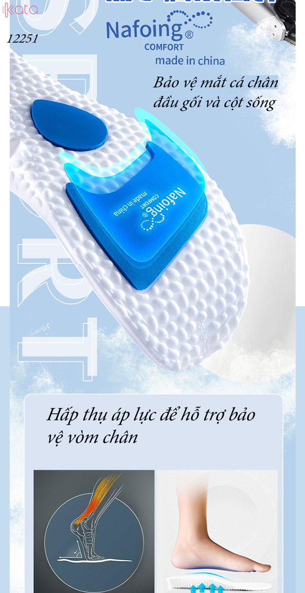 Lót giày thể thao mùa hèNam Nữ,đế mềm giảm xóc có đệm khí không mỏi chân 12251