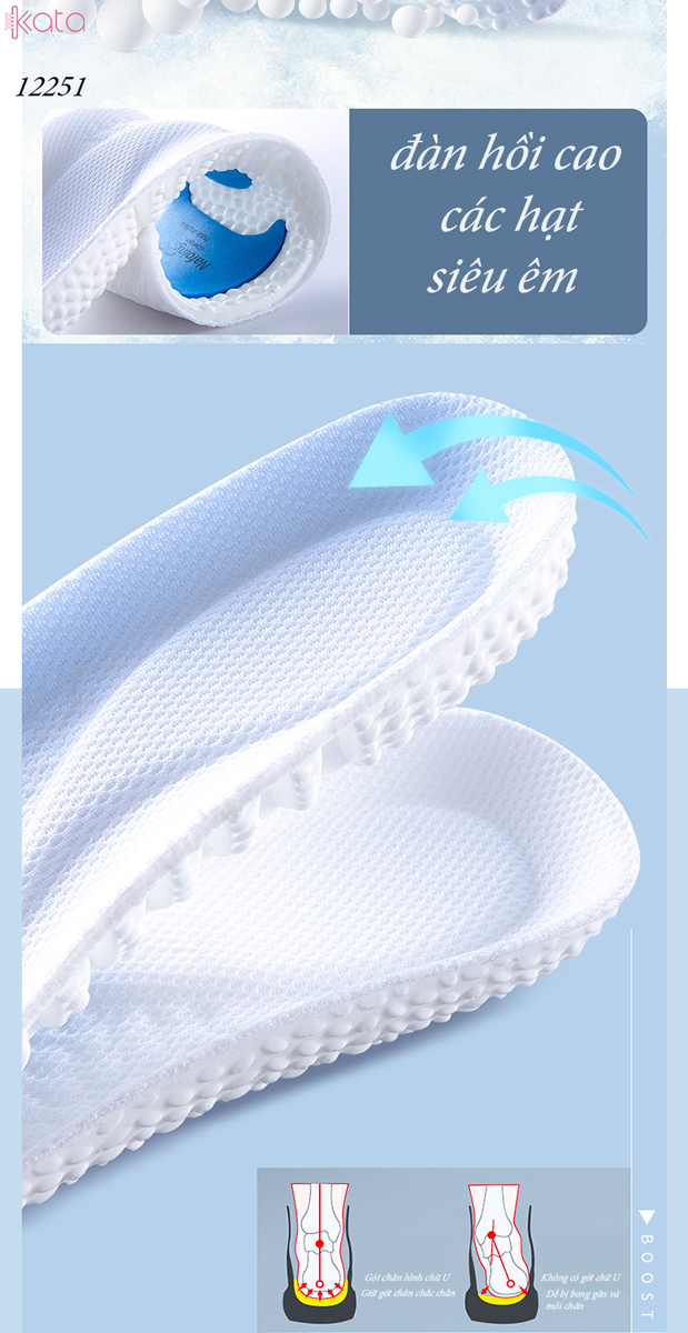 Lót giày thể thao mùa hèNam Nữ,đế mềm giảm xóc có đệm khí không mỏi chân 12251