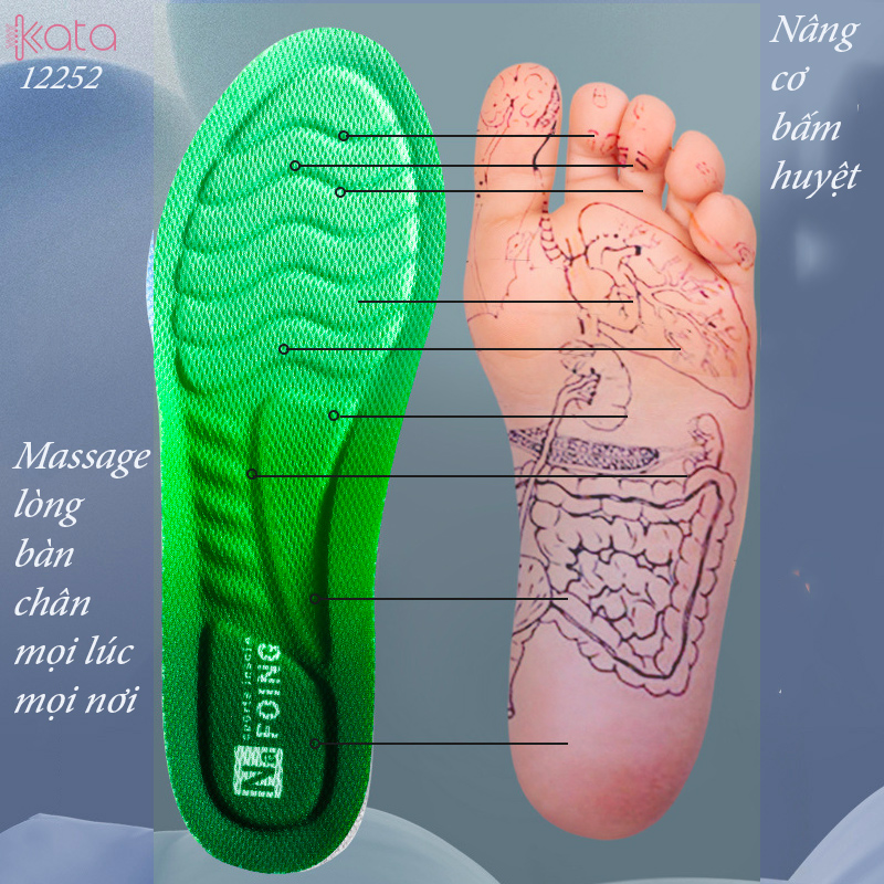 Lót giày thể thao PU siêu mềm Nam Nữ,đế dày chống sốc đứng lâu không mỏi 12252