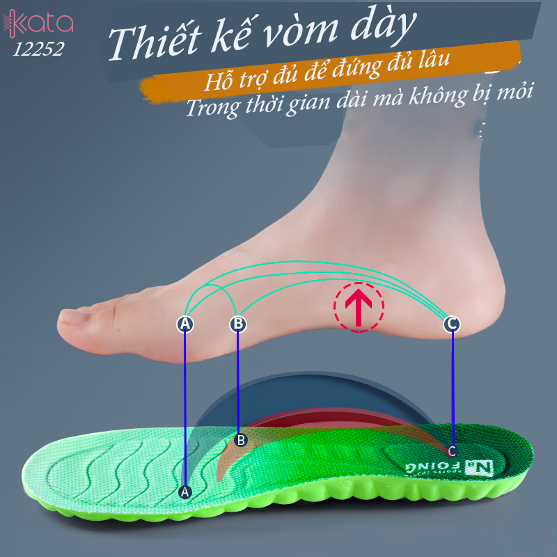 Lót giày thể thao PU siêu mềm Nam Nữ,đế dày chống sốc đứng lâu không mỏi 12252