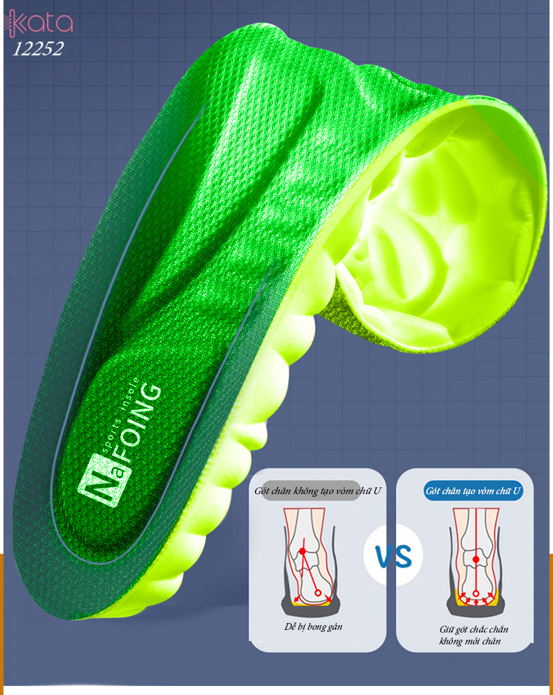 Lót giày thể thao PU siêu mềm Nam Nữ,đế dày chống sốc đứng lâu không mỏi 12252