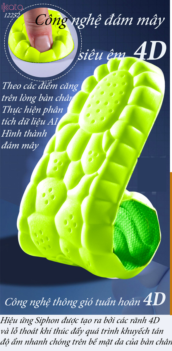 Lót giày thể thao PU siêu mềm Nam Nữ,đế dày chống sốc đứng lâu không mỏi 12252