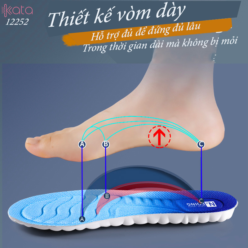 Lót giày thể thao PU siêu mềm Nam Nữ,đế dày chống sốc đứng lâu không mỏi 12252