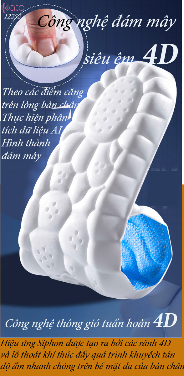 Lót giày thể thao PU siêu mềm Nam Nữ,đế dày chống sốc đứng lâu không mỏi 12252