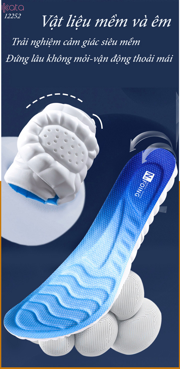 Lót giày thể thao PU siêu mềm Nam Nữ,đế dày chống sốc đứng lâu không mỏi 12252