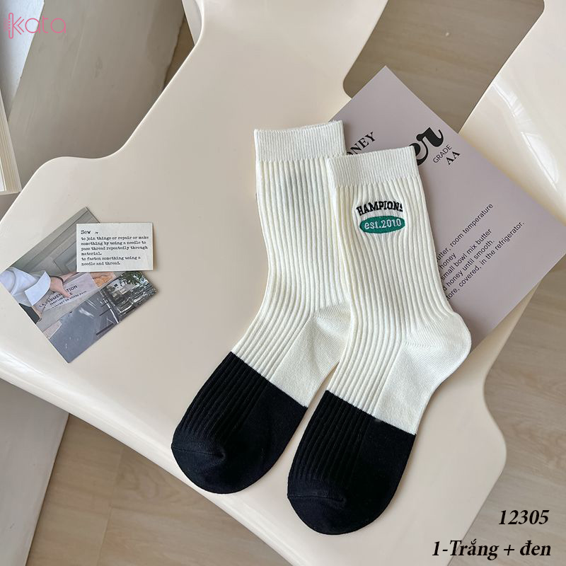 Tất giữa bắp chân,tất cotton thêu,phối màu cá tính Nữ 12305