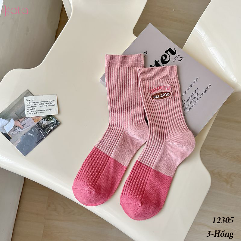 Tất giữa bắp chân,tất cotton thêu,phối màu cá tính Nữ 12305