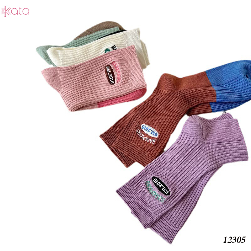 Tất giữa bắp chân,tất cotton thêu,phối màu cá tính Nữ 12305
