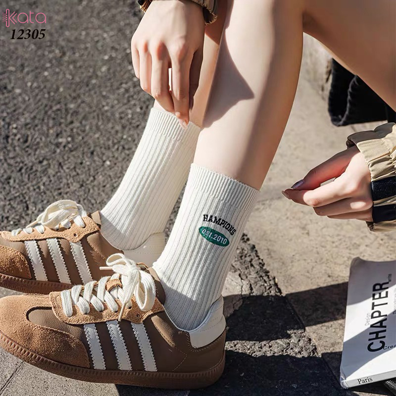 Tất giữa bắp chân,tất cotton thêu,phối màu cá tính Nữ 12305