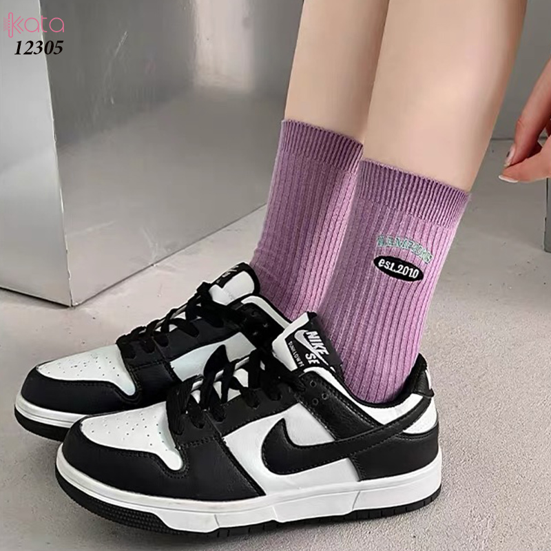 Tất giữa bắp chân,tất cotton thêu,phối màu cá tính Nữ 12305
