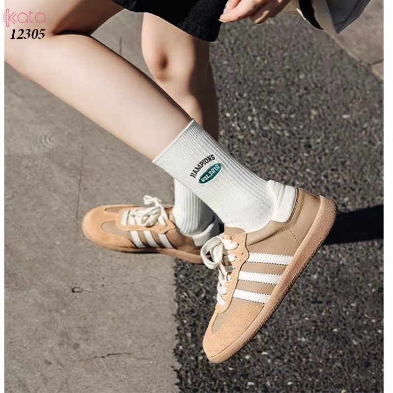 Tất giữa bắp chân,tất cotton thêu,phối màu cá tính Nữ 12305