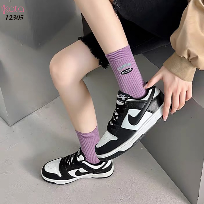 Tất giữa bắp chân,tất cotton thêu,phối màu cá tính Nữ 12305