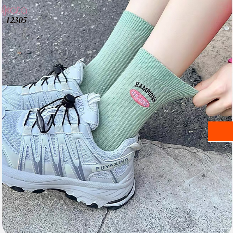 Tất giữa bắp chân,tất cotton thêu,phối màu cá tính Nữ 12305