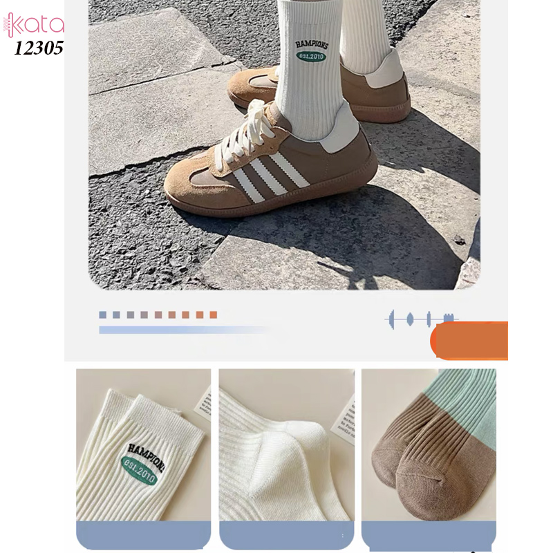 Tất giữa bắp chân,tất cotton thêu,phối màu cá tính Nữ 12305