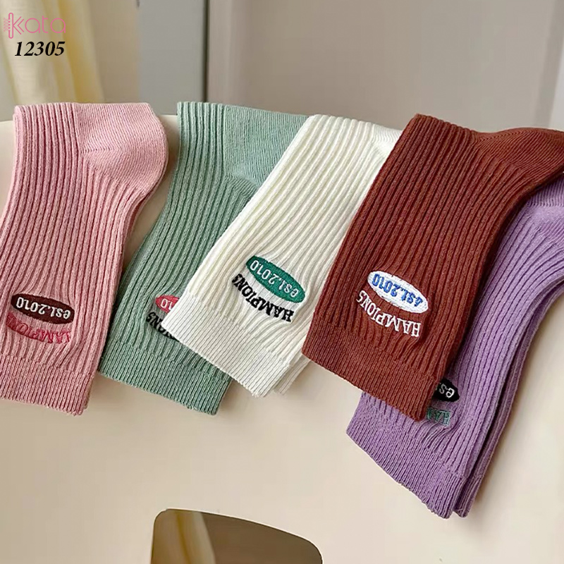 Tất giữa bắp chân,tất cotton thêu,phối màu cá tính Nữ 12305