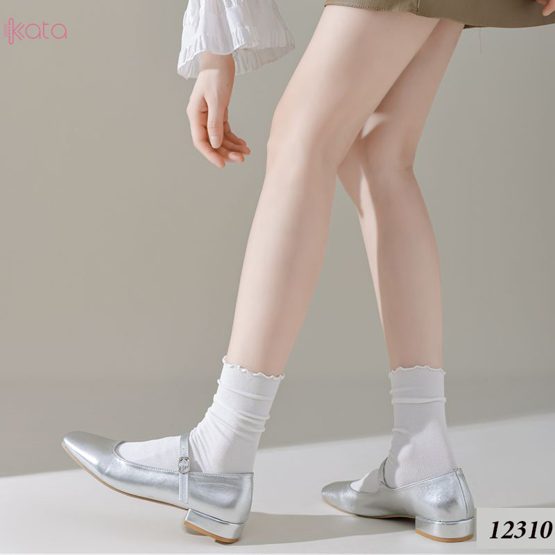 Tất ren phong cách ballet,tất ống giữa màu trơn thoáng khí nữ 12310
