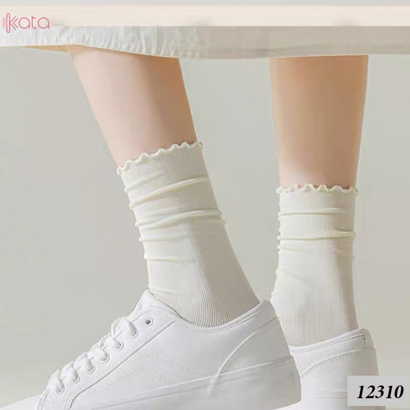 Tất ren phong cách ballet,tất ống giữa màu trơn thoáng khí nữ 12310