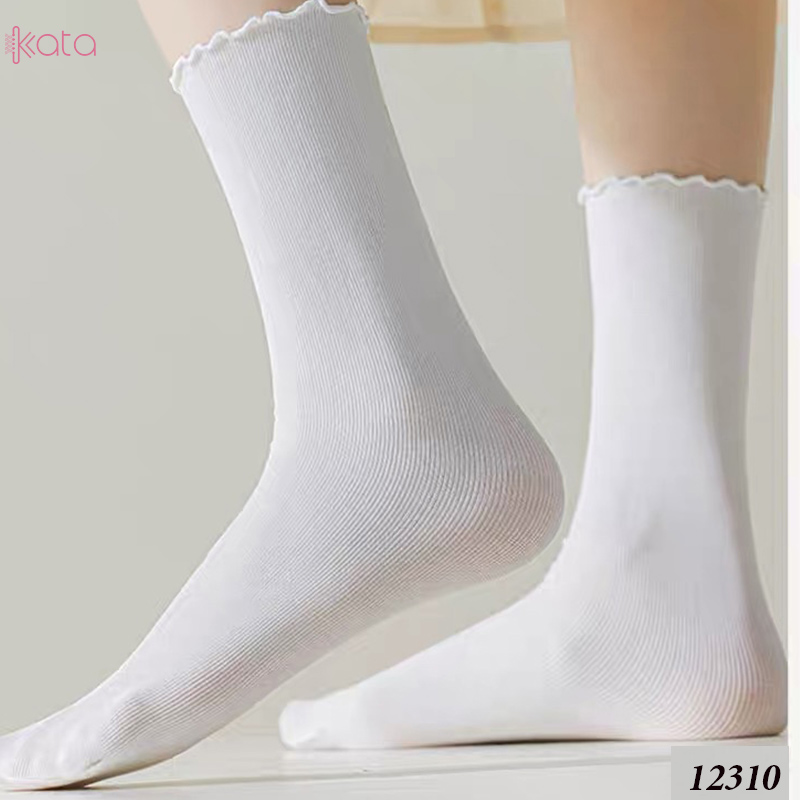 Tất ren phong cách ballet,tất ống giữa màu trơn thoáng khí nữ 12310