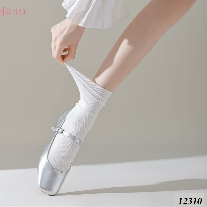 Tất ren phong cách ballet,tất ống giữa màu trơn thoáng khí nữ 12310