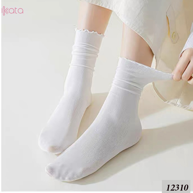 Tất ren phong cách ballet,tất ống giữa màu trơn thoáng khí nữ 12310