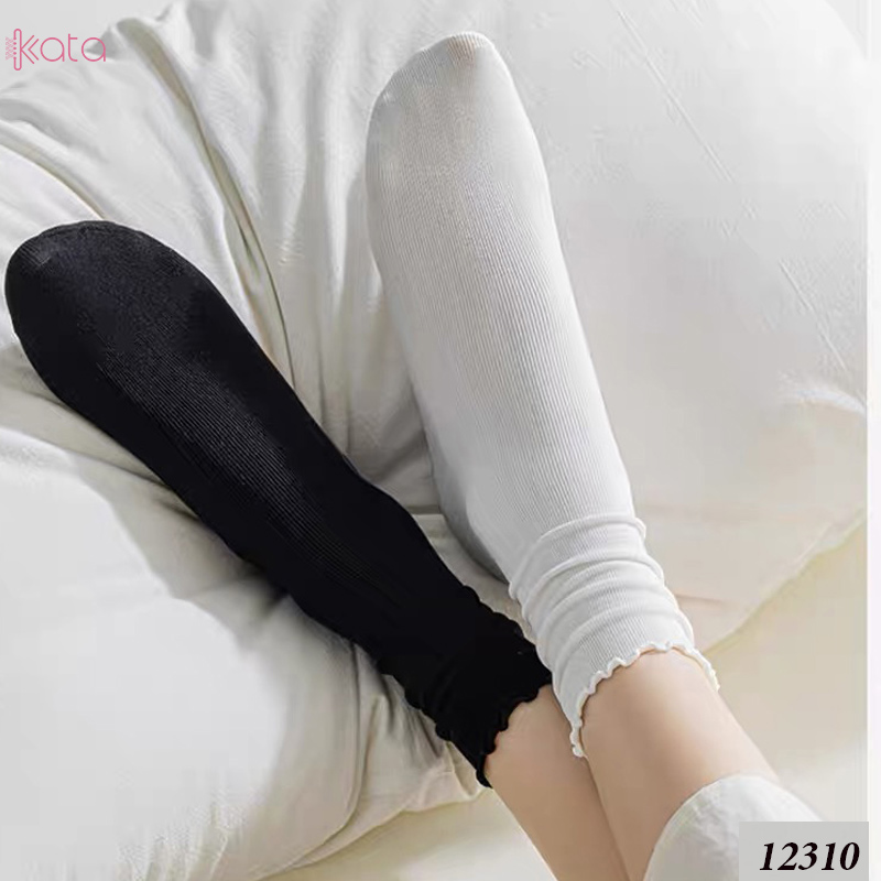 Tất ren phong cách ballet,tất ống giữa màu trơn thoáng khí nữ 12310