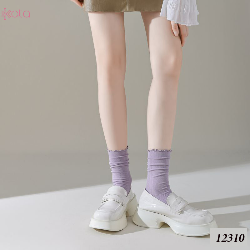 Tất ren phong cách ballet,tất ống giữa màu trơn thoáng khí nữ 12310