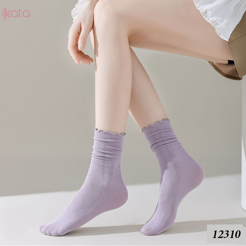 Tất ren phong cách ballet,tất ống giữa màu trơn thoáng khí nữ 12310