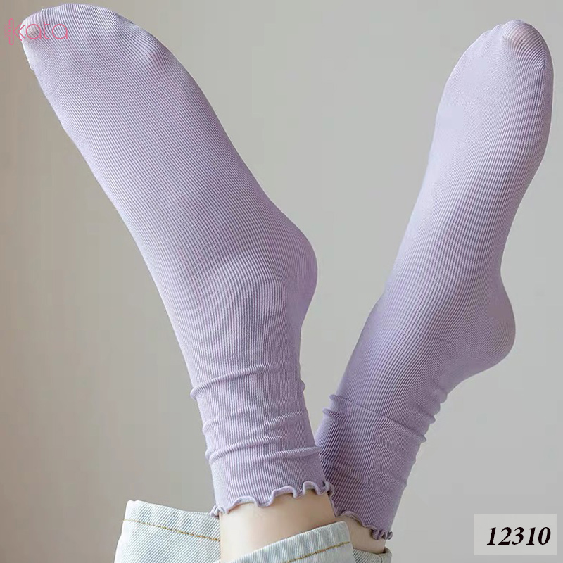 Tất ren phong cách ballet,tất ống giữa màu trơn thoáng khí nữ 12310