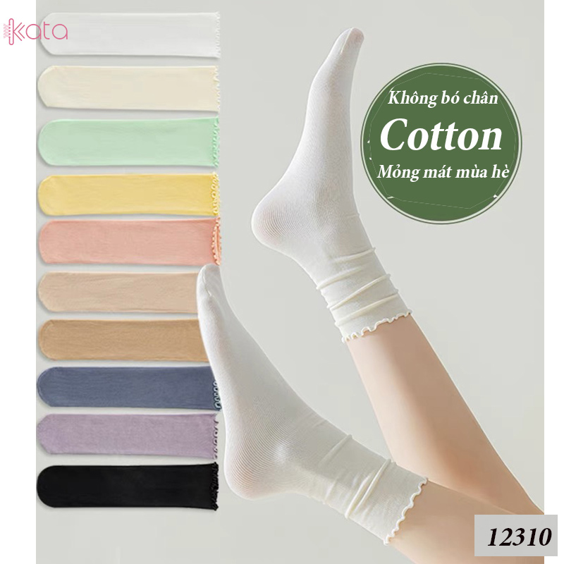 Tất ren phong cách ballet,tất ống giữa màu trơn thoáng khí nữ 12310