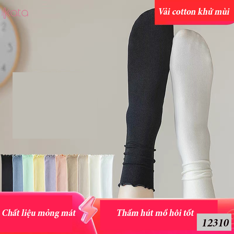Tất ren phong cách ballet,tất ống giữa màu trơn thoáng khí nữ 12310