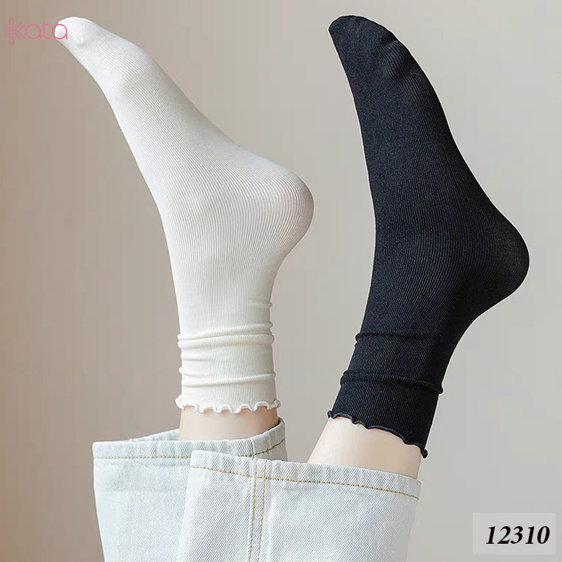 Tất ren phong cách ballet,tất ống giữa màu trơn thoáng khí nữ 12310