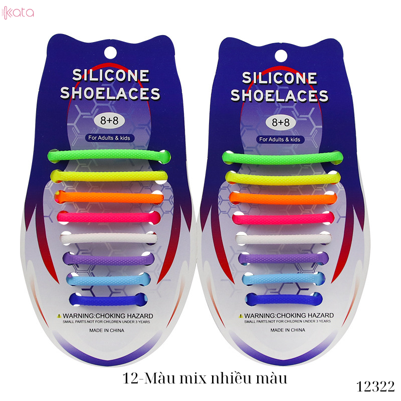 Dây giày lười silicon bản tròn không cần buộc dây người lớn trẻ em 12322 (bộ 16 dây)