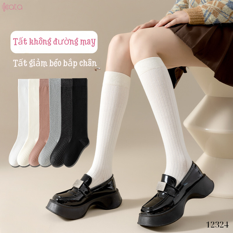 Tất bắp chân,tất cotton sọc trơn mùa xuân thu phong cách JK Nhật Bản nữ 12324