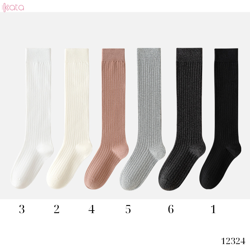 Tất bắp chân,tất cotton sọc trơn mùa xuân thu phong cách JK Nhật Bản nữ 12324