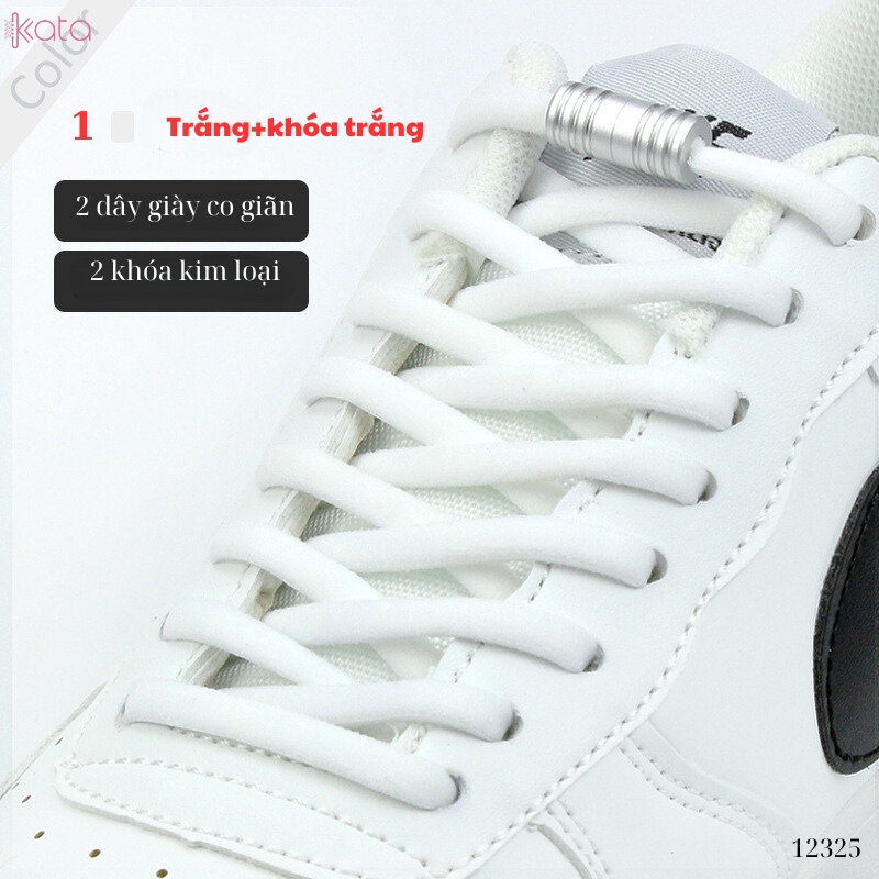 Dây giày bản tròn co giãn + khóa kim loại không cần buộc dây 12325
