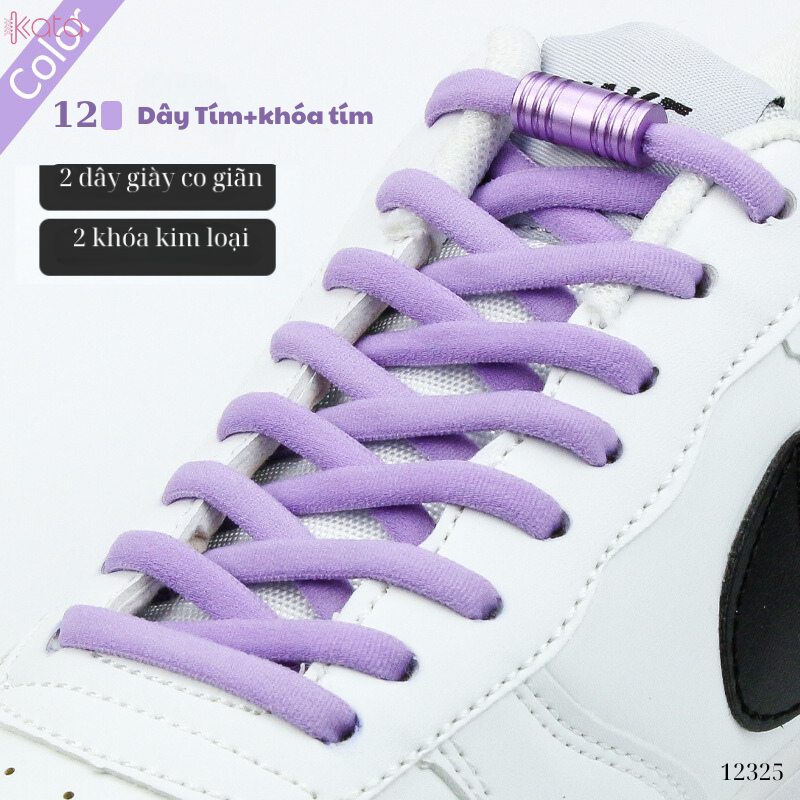 Dây giày bản tròn co giãn + khóa kim loại không cần buộc dây 12325