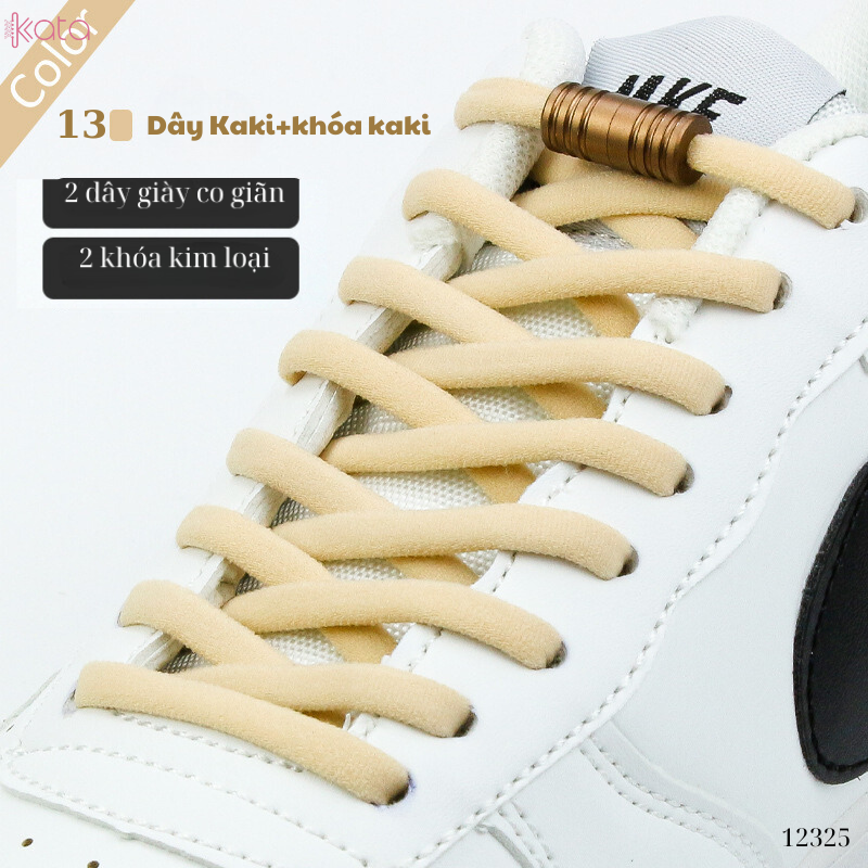 Dây giày bản tròn co giãn + khóa kim loại không cần buộc dây 12325